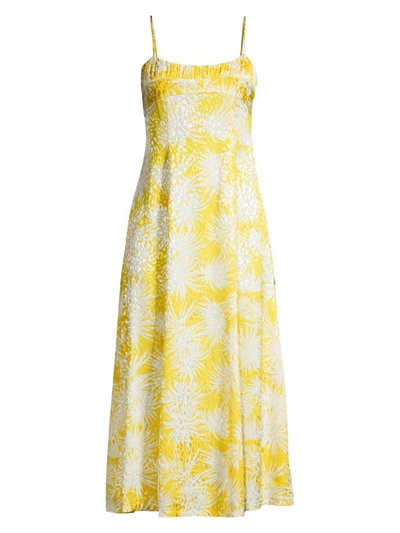 Shop Rebecca Taylor Women's Palmetto Fleur Ruched Long Dress In Sunflower Combo
