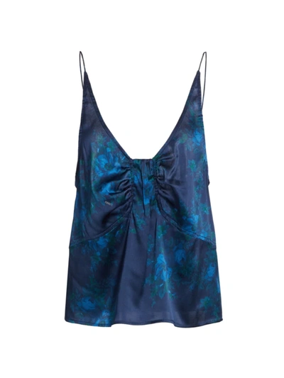 Shop Ganni Silk Floral Camisole In Sky Captain