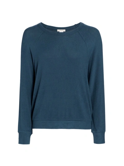 Shop Eberjey Cozy Time Ringer Sweatshirt In Indigo Blue