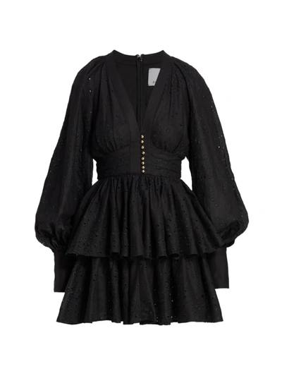 Shop Acler Women's Amelia Linen-blend Ruffle Dress In Black Lace
