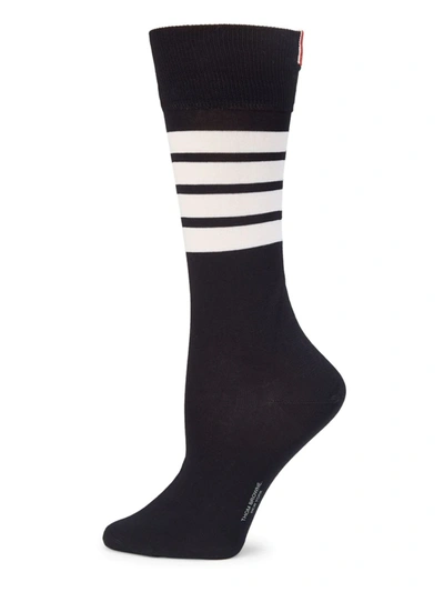 Shop Thom Browne Logo Stripe Mid-calf Socks In Navy