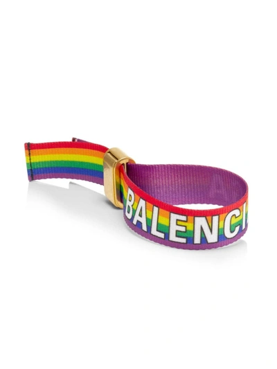 Shop Balenciaga Logo Polyester Party Bracelet In Rainbow Gold