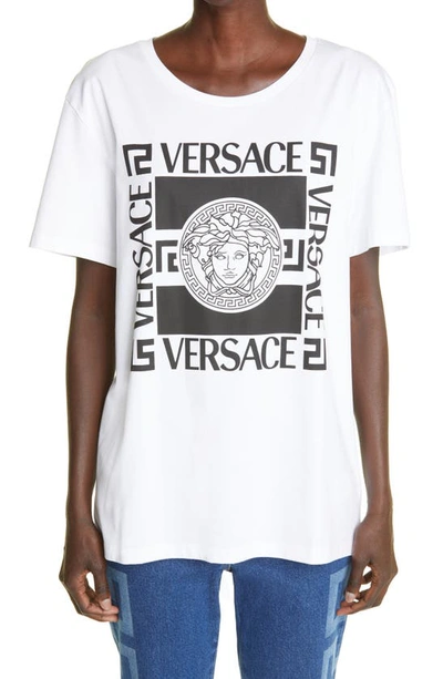 Shop Versace Medusa Logo Cotton Graphic Tee In White Black