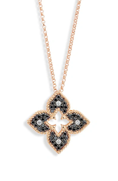 Shop Roberto Coin Venetian Princess Diamond Pendant Necklace In Rosegold/diamond/blackdiamond