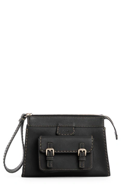 Shop Chloé Edith Leather Wristlet In Black