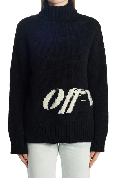 Shop Off-white Intarsia Logo Wool Blend Turtleneck Sweater In Black White