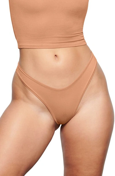 Shop Skims Cotton Stretch Jersey Dipped Thong In Sedona