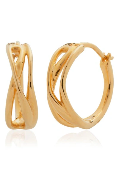 Shop Monica Vinader Nura Reef Crossover Huggie Hoop Earrings In 18ct Gold On Sterling Silver