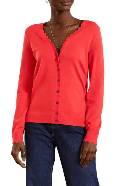 Shop Boden Scalloped Wool Cardigan In Cherry Red