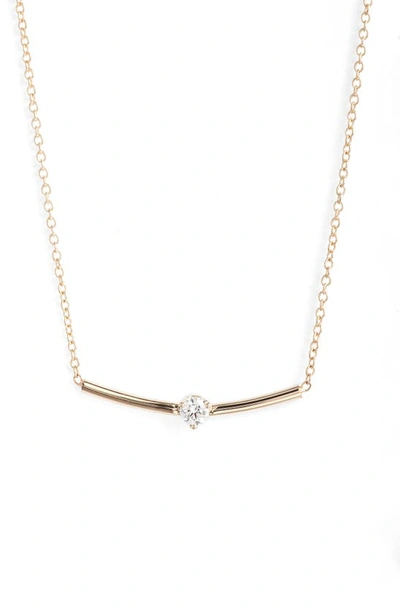 Shop Zoë Chicco Prong Set Diamond Bar Pendant Necklace In 14k Yellow Gold