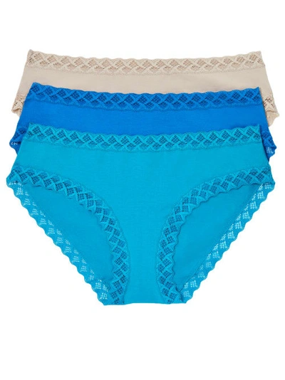 Shop Natori Bliss Cotton Girl Brief 3-pack In Sand,blue,tropic