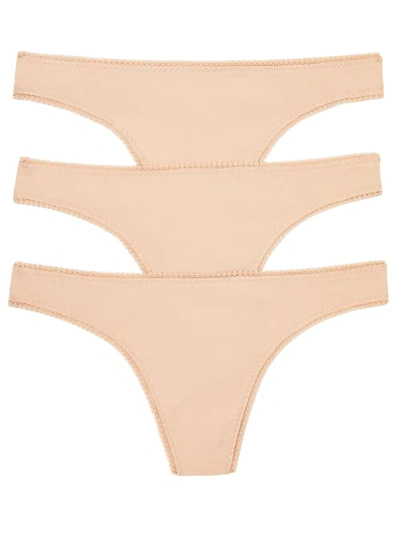 Shop On Gossamer Cabana Cotton Low Rise Hip G Thong 3-pack In Champagne