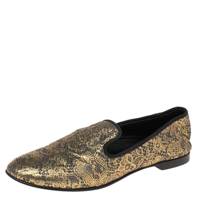 Pre-owned Giuseppe Zanotti Gold/black Lace Print Suede Smoking Slipper Size 36.5