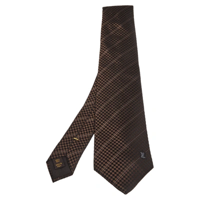Pre-owned Louis Vuitton Brown Micro Damier Striped Silk Tie