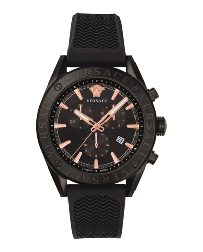 Shop Versace V-chrono Silicone Watch In Black