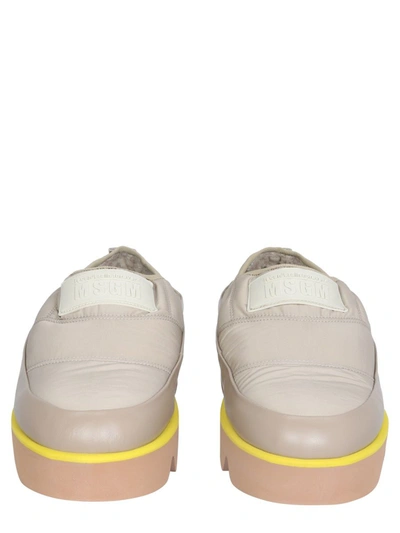 Msgm Platform Logo Patch Sneakers In Beige