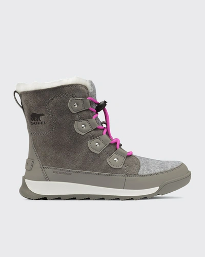 Shop Sorel Kid's Whitney Ii Joan Waterproof Hiking Boots In Quarry Bright Lav