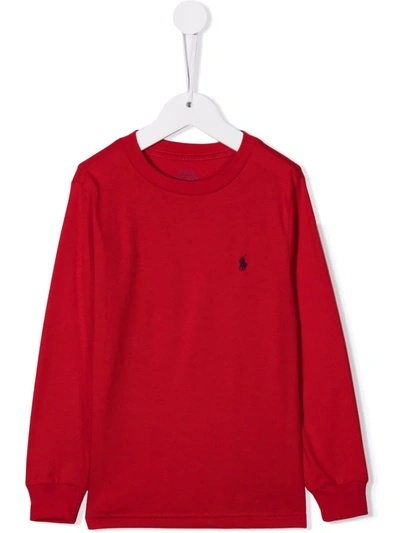Shop Ralph Lauren Embroidered-logo Long-sleeved T-shirt In Red