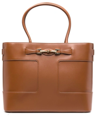 Shop Elisabetta Franchi Horse Bit-detail Tote Bag In Brown