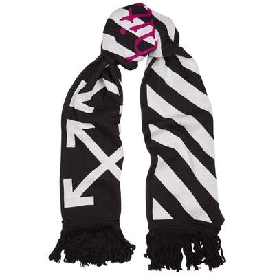 Shop Off-white Arrows Logo-intarsia Knitted Scarf In Black