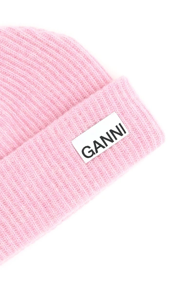Shop Ganni Logo Beanie Hat In Pink