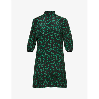 Shop The Kooples Womens Blak1 Leaf-print Satin Mini Dress M