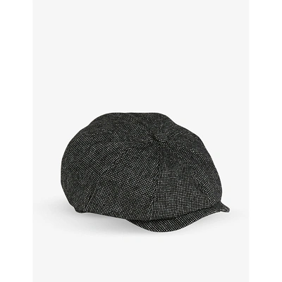 Shop Ted Baker Mens Black Jazzed Herringbone-pattern Wool-blend Baker Boy Hat