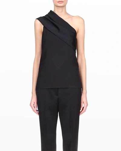 Shop Givenchy One-shoulder Crepe Envers Satin Top In Black