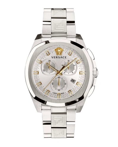 Shop Versace Men's 43mm Geo Chrono Bracelet Watch In Silver