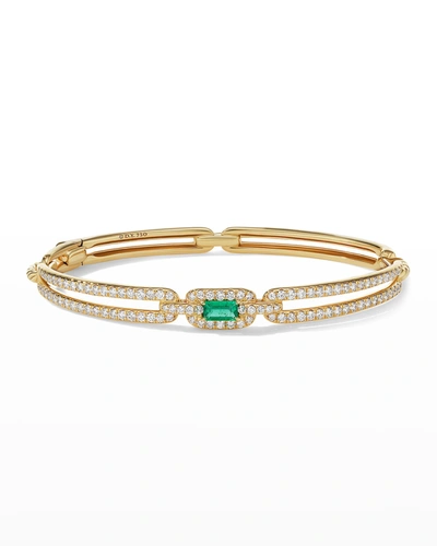 Shop David Yurman 7mm Stax Single-link Bracelet With Emerald And Diamonds In 18k Yellow Gold