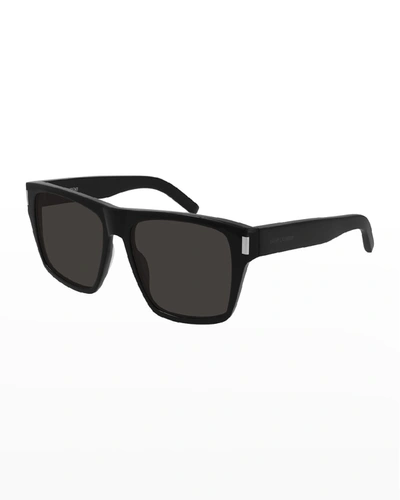 Shop Saint Laurent Sl 424 Rectangle Acetate Sunglasses In 001 Black