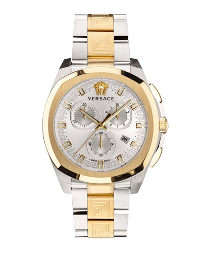 Shop Versace Men's 43mm Geo Chrono Bracelet Watch In Gold