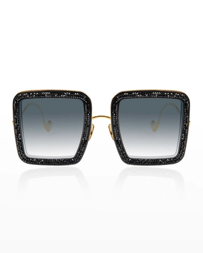 Shop Anna-karin Karlsson Beaming Sky Swarovski Square Acetate Sunglasses In Black Crystal