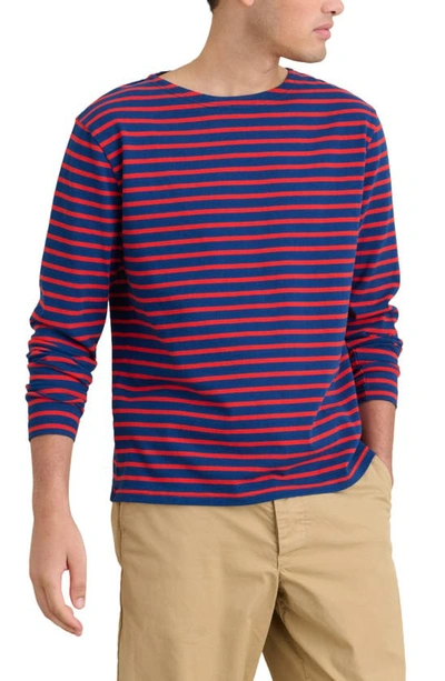 Shop Alex Mill Deck Stripe Long Sleeve Cotton T-shirt In French Blue/ Berry Red