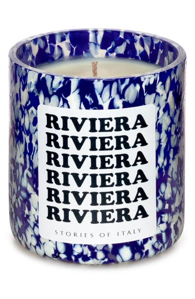 Shop Stories Of Italy Macchia Su Macchia Riviera Candle In Ivory Blue