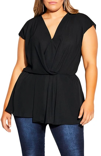 Shop City Chic Simple Twist Peplum Cotton Top In Black