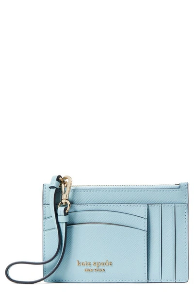 Shop Kate Spade Spencer Leather Wristlet Card Case In Teacup Blue