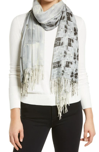 Nordstrom Tissue Print Wool & Cashmere Wrap Scarf In Grey Micro Sunset Tiles