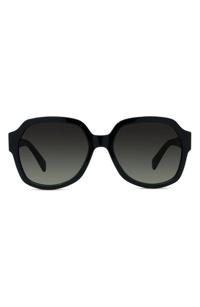 Shop Celine 56mm Round Sunglasses In Shiny Black / Gradient Brown