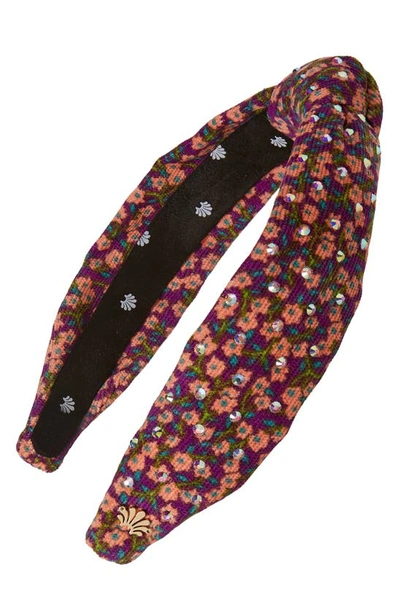 Shop Lele Sadoughi Abstract Leopard Knotted Headband In Plum Wildflower