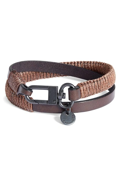 Shop Caputo & Co Wide Hand-knotted Leather Double Wrap Bracelet In Brown