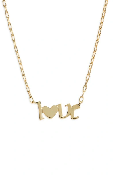 Shop Gorjana Love Script Pendant Necklace In Gold