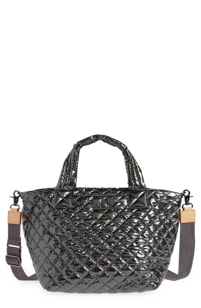 Shop Mz Wallace Deluxe Small Metro Tote In Anthracite Metallic Lacquer