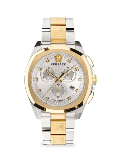 Shop Versace Geo Chrono Two-tone Chronograph Bracelet Watch In Silver