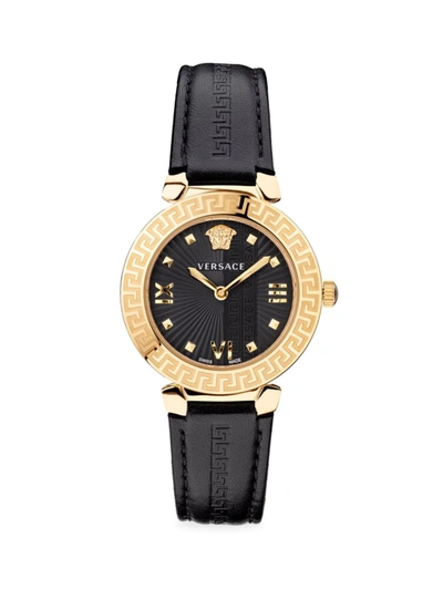 Shop Versace Greca Icon Ip Yellow Gold Leather Strap Watch