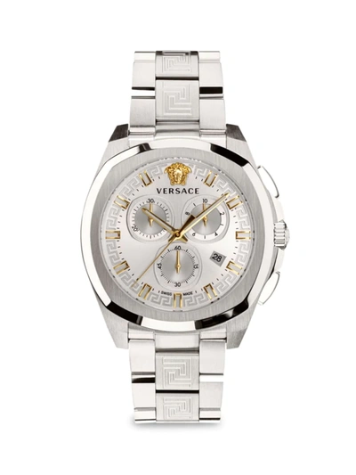 Shop Versace Men's  Geo Chrono Stainless Steel Chronograph Bracelet Watch In Silver