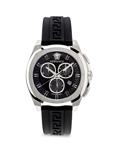 Shop Versace Geo Chrono Stainless Steel Chronograph Watch In Black