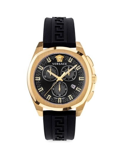 Shop Versace Men's  Geo Chrono Ip Yellow Gold Chronograph Watch In Black