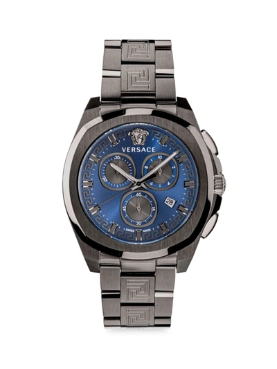 Shop Versace Men's  Geo Chrono Ip Gunmetal Chronograph Bracelet Watch In Blue