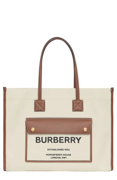 Shop Burberry Medium Towner Horseferry Print Canvas & Leather Tote In Natural/ Tan